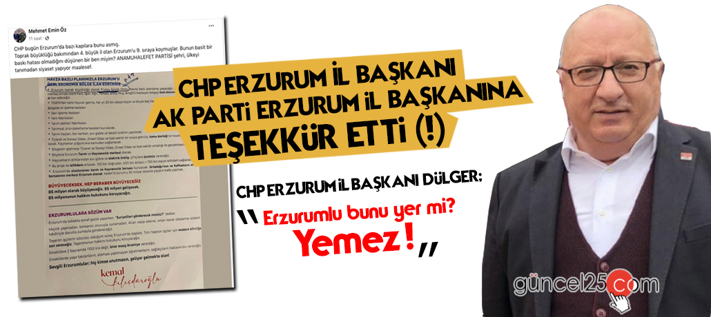 CHP Erzurum İl Başkanı Dülger; “Cevabınız oldu mu, duymadık?” 